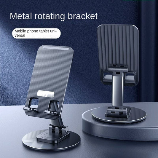 Foldable Phone Stand For Desk - Height Adjustable Cell Phone Holder Portable Cellphone Cradle Desktop Dock Metal Base 360 Degree Rotatable Compatible With Phone Tablet PC.