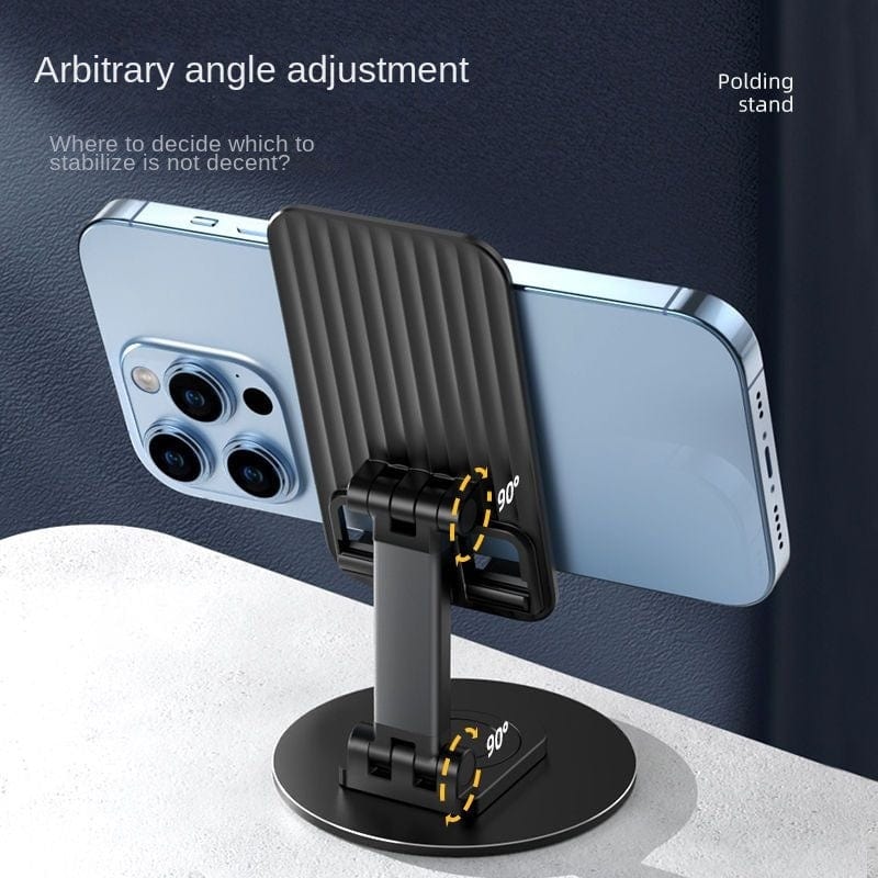 Foldable Phone Stand For Desk - Height Adjustable Cell Phone Holder Portable Cellphone Cradle Desktop Dock Metal Base 360 Degree Rotatable Compatible With Phone Tablet PC.