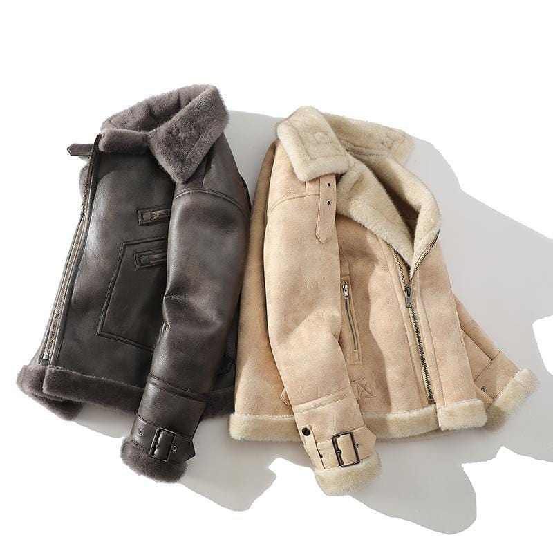 Men's Loose Plus Size Fur Integrated Fleece Lined Padded Warm Keeping Lapel Casual Jacket