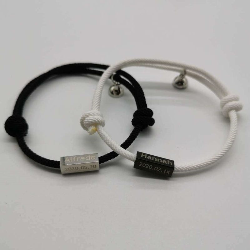 Bracelet personnalisé avec nom, aimant d'amour éternel, en acier inoxydable, pour couples