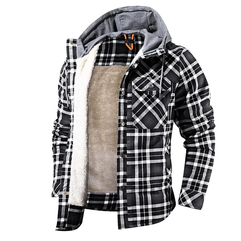 Hommes veste chaude doublure polaire bûcheron Plaid vestes à capuche bouton pression