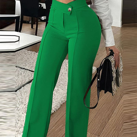 Pantalon large coupe slim croisé pour femme, vert, loisirs, trajet