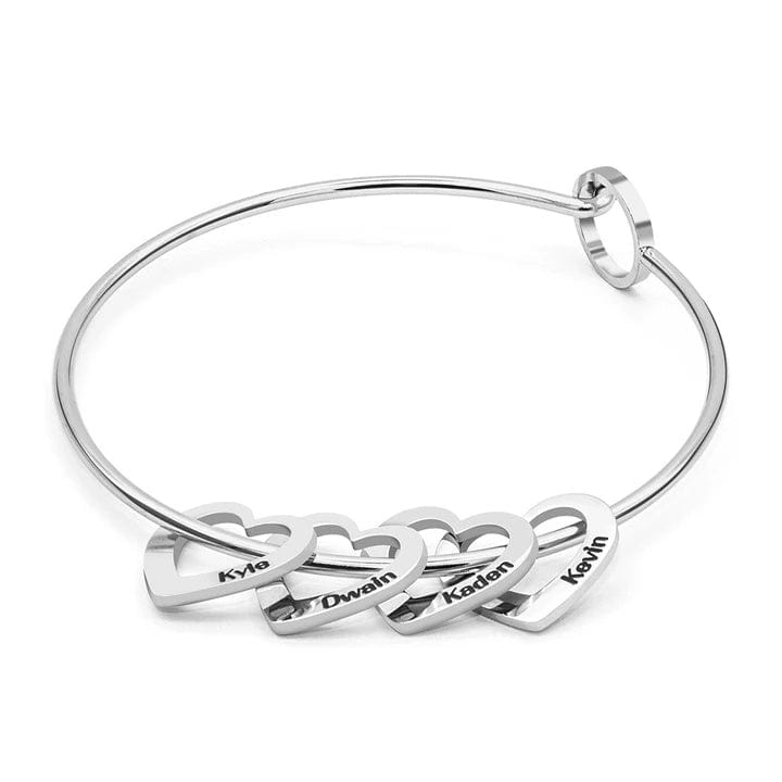 Bracelet d'amour en acier titane avec inscription de nom en forme de cœur de pêche