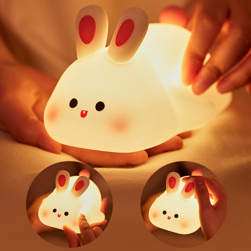 Linda luz nocturna LED con sensor táctil, luces nocturnas para niños de dibujos animados, cara grande, conejo, luz nocturna de silicona, regalo de Navidad, lámpara de noche, decoración del hogar