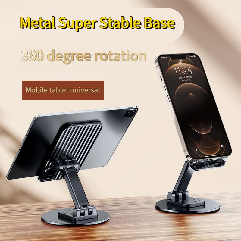 Foldable Phone Stand For Desk - Height Adjustable Cell Phone Holder Portable Cellphone Cradle Desktop Dock Metal Base 360 Degree Rotatable Compatible With Phone Tablet PC.