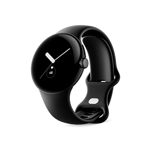 Google Pixel Watch - Montre intelligente Android avec suivi d'activité Fitbit - Suivi de la fréquence cardiaque - Boîtier en acier inoxydable noir mat avec bracelet Obsidian Active - LTE 