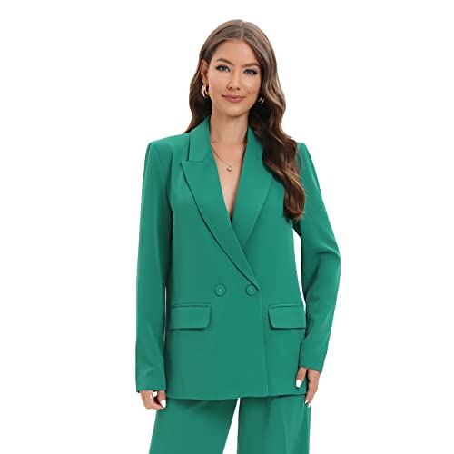 Women's Oversized Double-Breasted Suit Blazer Jacket Long Sleeve Casual Boyfriend Style Work Office Blazer with Pockets