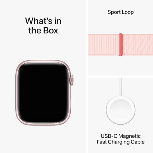 Apple Watch Series 9 [GPS 45mm] Smartwatch with Pink Aluminum Case with Pink Sport Loop. Fitness Tracker, Blood Oxygen & ECG Apps, Always-On Retina Display, Carbon Neutral