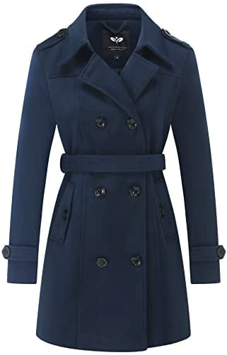 GGleaf Women's Classic Double Breasted Pea Coat Winter Mid-Long Slim Trench Coat with Belt