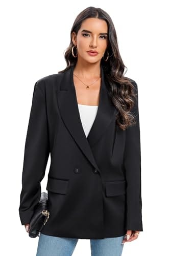 Women's Oversized Double-Breasted Suit Blazer Jacket Long Sleeve Casual Boyfriend Style Work Office Blazer with Pockets