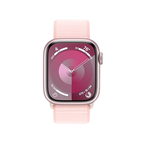 Montre intelligente Apple Watch Series 9 [GPS + Cellular 45 mm] avec boîtier en aluminium rose et bracelet sport rose M/L. Tracker d'activité, applications d'oxygène sanguin et ECG, écran Retina toujours activé (renouvelé) 