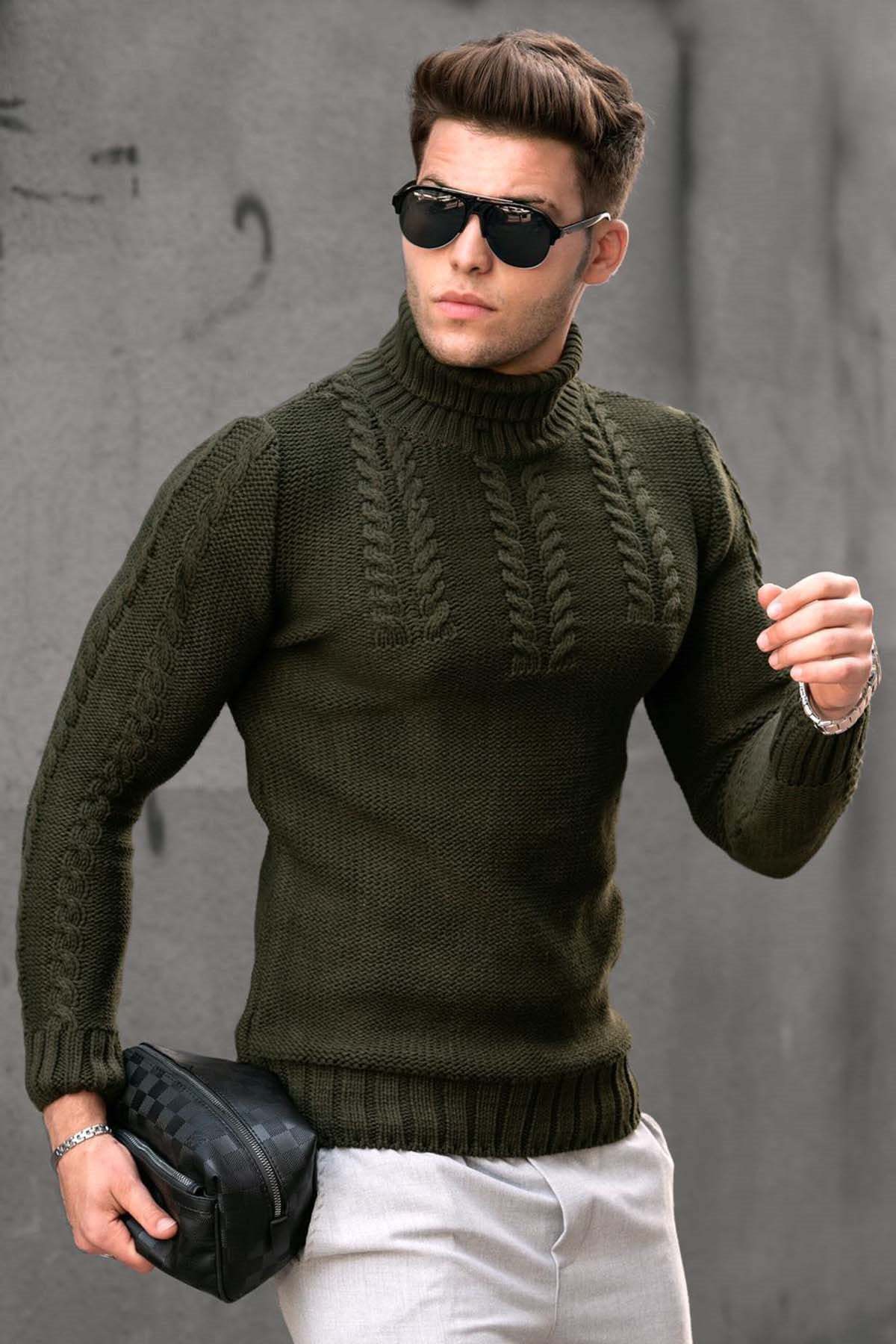 Men's Turtleneck Twisted Long-sleeved Sweater Thermal Head Cover