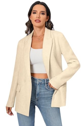 Chaqueta de traje de gran tamaño con doble botonadura para mujer, chaqueta de manga larga, informal, estilo novio, chaqueta de trabajo para oficina con bolsillos