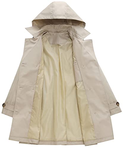 Chrisuno Trench-coat mi-long à double boutonnage pour femme avec ceinture et capuche amovible 