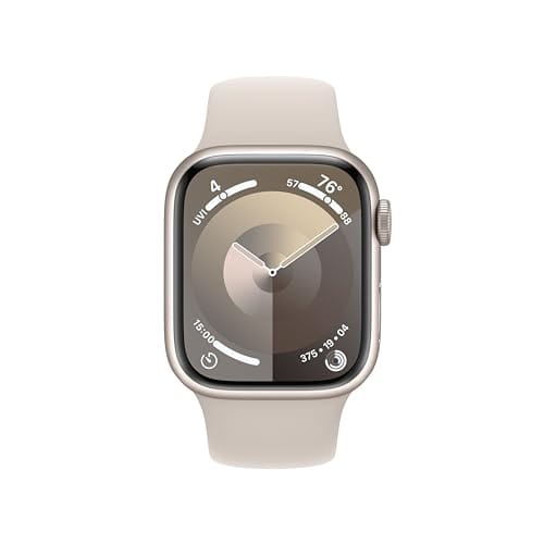 Apple Watch Series 9 [GPS 45 mm] Smartwatch con caja de aluminio Starlight y correa deportiva Starlight M/L. Monitor de actividad física, aplicaciones de ECG, pantalla Retina siempre activa, resistente al agua 