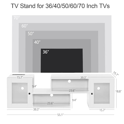 VECELO Meuble TV LED pour téléviseurs jusqu'à 70 pouces Centre de divertissement moderne avec console multimédia de stockage avec 23 options de clignotement et 4 modes personnalisables pour salon, chambre à coucher, noir brillant 