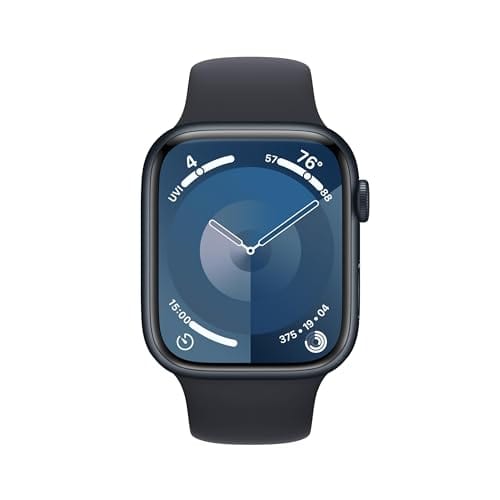 Montre intelligente Apple Watch Series 9 [GPS 45 mm] avec boîtier en aluminium minuit et bracelet sport minuit M/L. Tracker d'activité, applications d'oxygène sanguin et ECG, écran Retina toujours activé (renouvelé) 