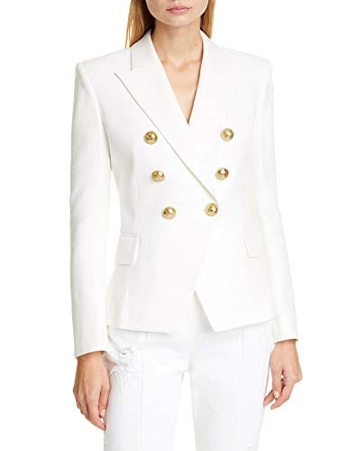 Chouyatou Blazer vintage à double boutonnage pour femme Coupe ajustée