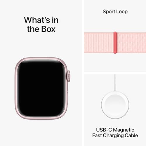 Apple Watch Series 9 [GPS 45mm] Smartwatch with Pink Aluminum Case with Pink Sport Loop. Fitness Tracker, Blood Oxygen & ECG Apps, Always-On Retina Display, Carbon Neutral