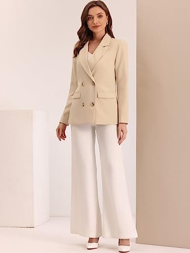 Allegra K Women's Notched Lapel Double Breasted Work Formal Blazer Jacket