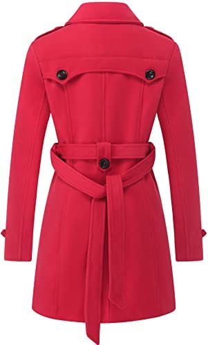 GGleaf Women's Classic Double Breasted Pea Coat Winter Mid-Long Slim Trench Coat with Belt