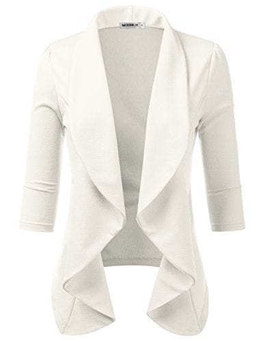 DOUBLJU Blazer léger et fin à manches 3/4 ouvert sur le devant - Veste déconstruite décontractée pour femme - Vêtements de grande taille 