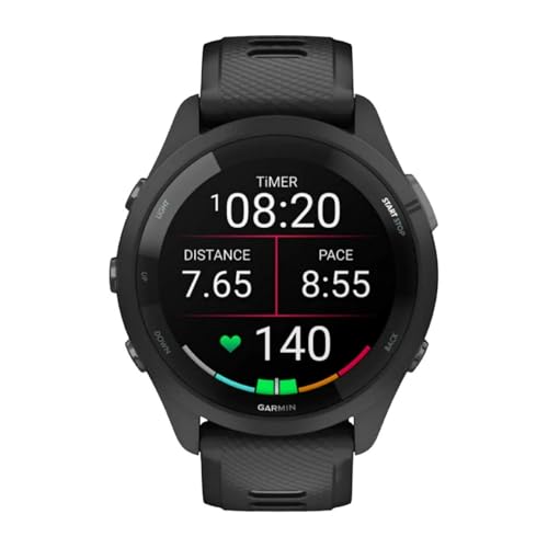 Montre intelligente de course Garmin Forerunner 265, écran AMOLED coloré, mesures d'entraînement et informations de récupération, pierre blanche et bleu marée 