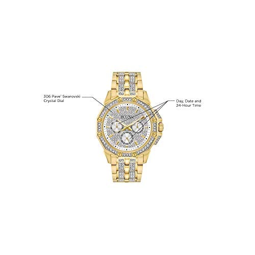 Bulova Reloj de cuarzo con cronógrafo Crystal Octava para hombre, esfera de cristal pavé 