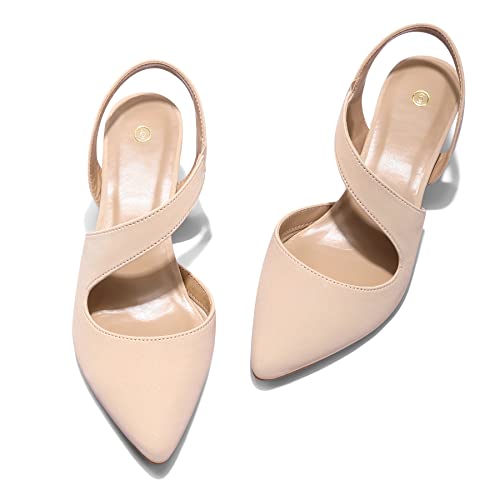 mysoft Women's Pumps 2 inch Low Heel Pointed Toe Slingback Wedding Party Dress Shoes