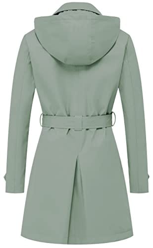 Chrisuno Trench-coat mi-long à double boutonnage pour femme avec ceinture et capuche amovible 