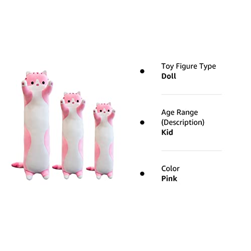 Giant Cat Pillow Plush Cartoon Kitty Sleeping Hugging Pillow, Cuddly Soft Long Kitten Body Pillow Doll Cat Cushion Toy for Kids Girlfriend (Pink, 110cm/43.3inch)