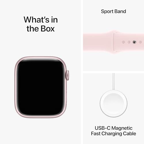 Montre intelligente Apple Watch Series 9 [GPS 45 mm] avec boîtier en aluminium rose et boucle sport rose. Tracker d'activité, applications d'oxygène dans le sang et d'ECG, écran Retina toujours allumé, neutre en carbone 