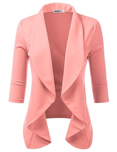 DOUBLJU Blazer léger et fin à manches 3/4 ouvert sur le devant - Veste déconstruite décontractée pour femme - Vêtements de grande taille 