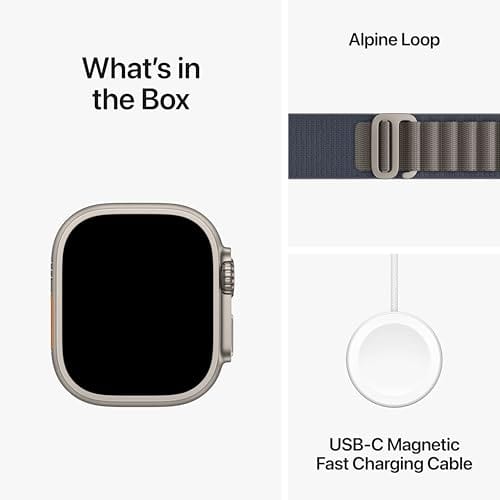 Montre intelligente Apple Watch Ultra 2 [GPS + Cellular 49 mm] avec boîtier en titane robuste et bracelet océan blanc. Tracker d'activité, GPS de précision, bouton d'action, durée de vie de la batterie extra longue, écran Retina lumineux 