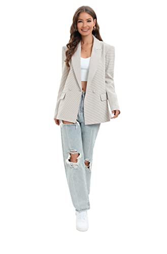 Chaqueta de traje de gran tamaño con doble botonadura para mujer, chaqueta de manga larga, informal, estilo novio, chaqueta de trabajo para oficina con bolsillos