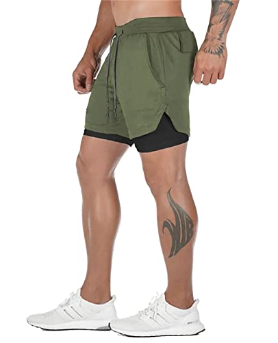 Surenow Mens Running Shorts，Workout Running Shorts for Men，2-in-1 Stealth Shorts，7-Inch Gym Yoga Outdoor Sports Shorts