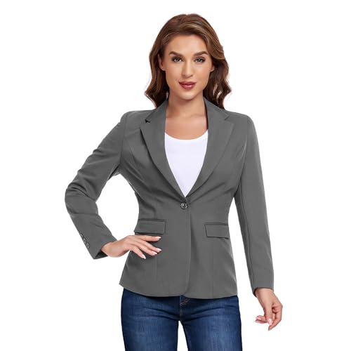 Blazer de oficina para mujer, con un botón, solapa con muescas, para negocios, esmoquin, informal, chaqueta, traje pequeño