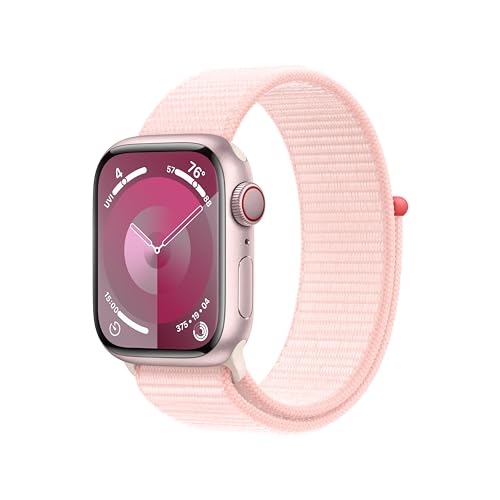 Montre intelligente Apple Watch Series 9 [GPS + Cellular 45 mm] avec boîtier en aluminium rose et bracelet sport rose M/L. Tracker d'activité, applications d'oxygène sanguin et ECG, écran Retina toujours activé (renouvelé) 