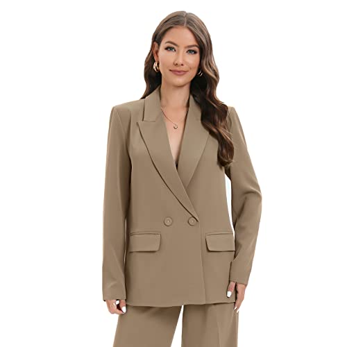 Blazer de costume surdimensionné à double boutonnage pour femme, veste à manches longues, style petit ami décontracté, blazer de travail et de bureau avec poches