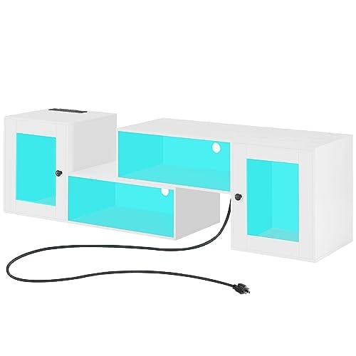 VECELO Soporte para TV LED para televisores de hasta 70 pulgadas Centro de entretenimiento moderno con consola multimedia de almacenamiento con 23 opciones de parpadeo y 4 modos personalizables para sala de estar, dormitorio, negro brillante 