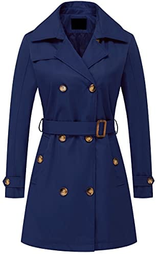 Chrisuno Trench-coat mi-long à double boutonnage pour femme avec ceinture et capuche amovible 