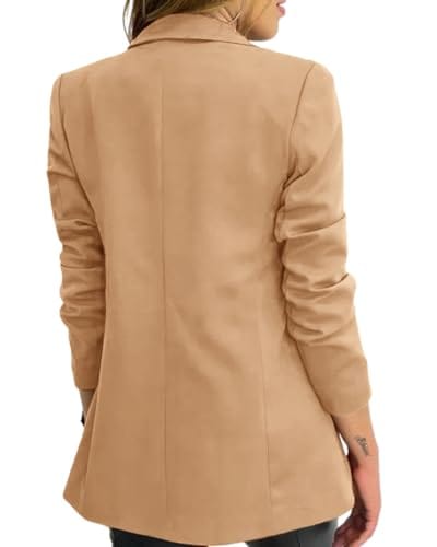 Hdieso Chaqueta tipo blazer con botones de solapa y manga larga para mujer, color sólido, informal 