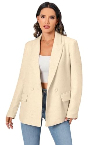 Women's Oversized Double-Breasted Suit Blazer Jacket Long Sleeve Casual Boyfriend Style Work Office Blazer with Pockets