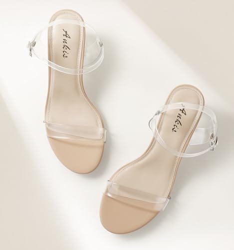 Ankis Tacones Negros Desnudos, Bloque De 2.5 '' Tacón Grueso Blanco Claro Plateado Tacones De Punta Abierta Elegantes Para Mujer Correa De Tobillo Bajo Corto Vestido De Tiras Grueso Sandalia Cómoda Fiesta Informal Boda Evento Zapatos De Verano 