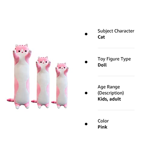 Giant Cat Pillow Plush Cartoon Kitty Sleeping Hugging Pillow, Cuddly Soft Long Kitten Body Pillow Doll Cat Cushion Toy for Kids Girlfriend (Pink, 110cm/43.3inch)