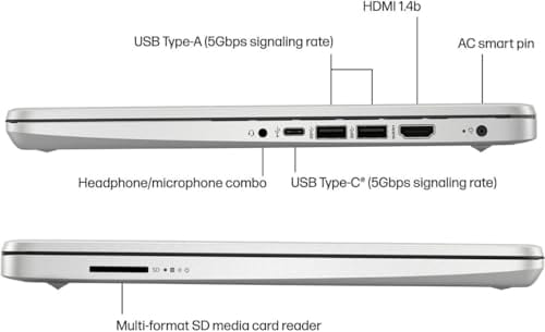 HP más nuevo portátil ultraligero de 14" para estudiantes y empresas, Intel Quad-Core N4120, 8 GB de RAM, 192 GB de almacenamiento (64 GB eMMC+128 GB Micro SD), 1 año de Office 365, cámara web, HDMI, WiFi, USB-A y C, Win 11 S 