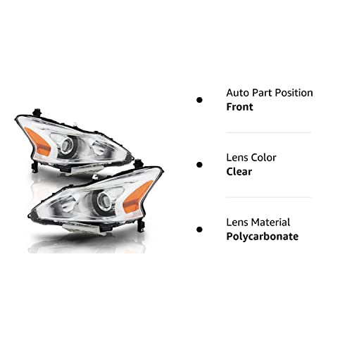 ACANII - For [Halogen Sedan Model] 2013 2014 2015 Nissan Altima Chrome Housing Projector Headlights Headlamps Left+Right