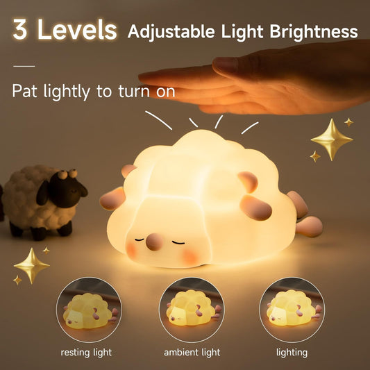 Bonitas luces nocturnas de silicona, lámpara de dormitorio con dibujos de ovejas para decoración de habitación de niños, luz nocturna con atenuación y temporizador recargable