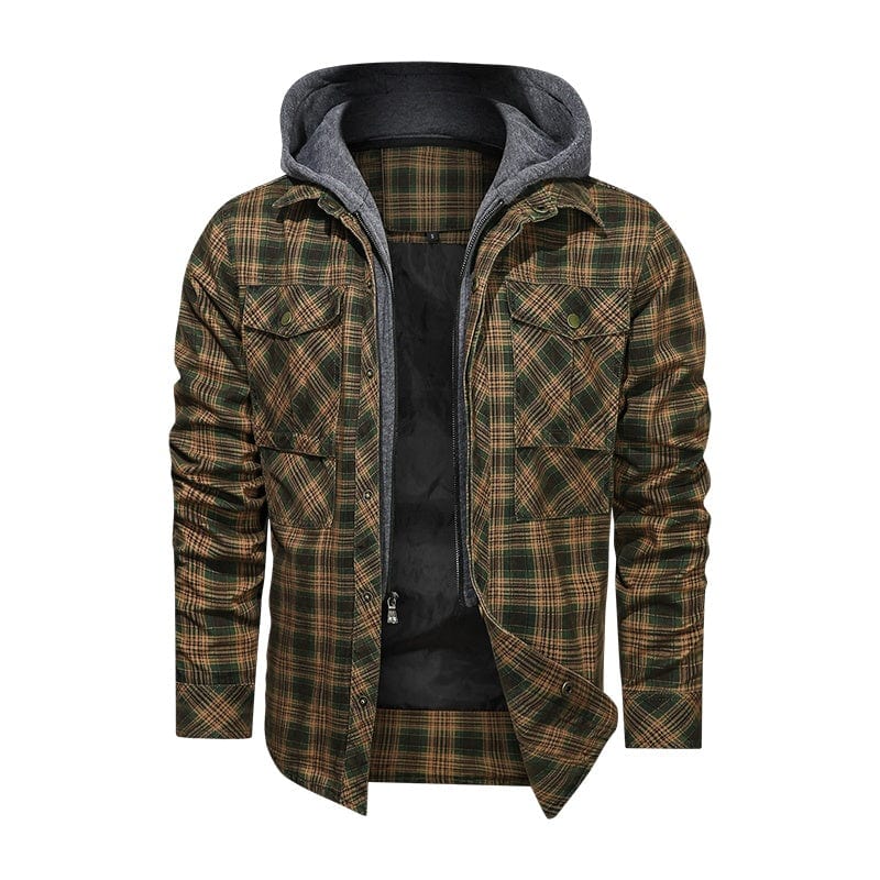 Chaqueta a cuadros de manga larga para hombre Chaquetas con capucha desmontables de forro polar de ajuste regular