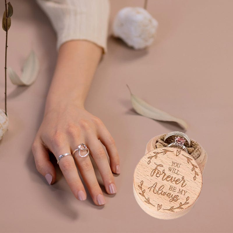 Caja circular de madera para anillos de haya con grabado láser creativo y caja de embalaje antigua personalizada